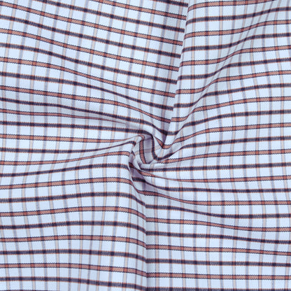 Pecan Brown And White Checks Pattern Yarn Dyed Premium Shirting Fabric (Width 58 Inches)