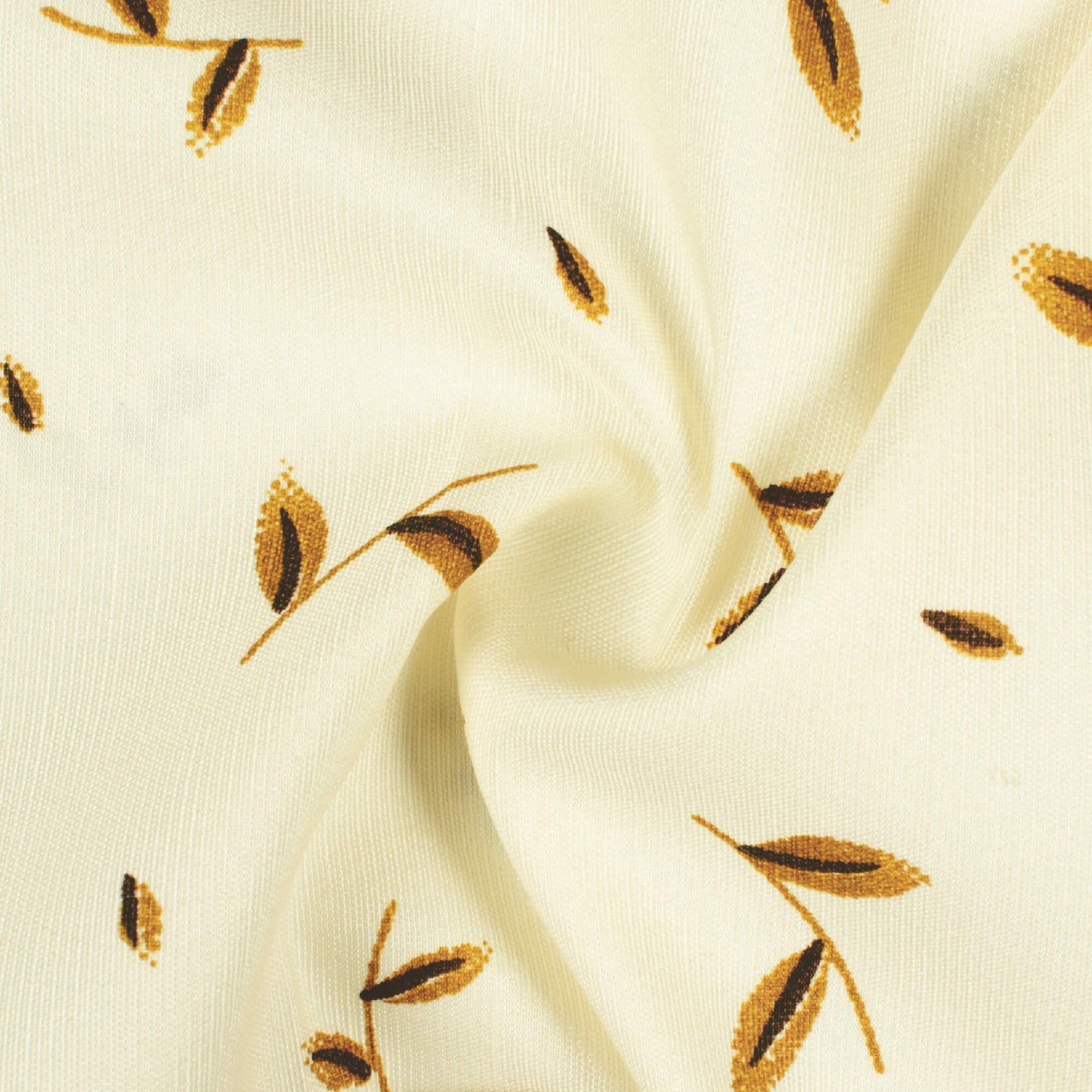 Oat Beige And Brown Leaf Pattern Printed Poly Rib Exclusive Shirting Fabric (Width 36 Inches)