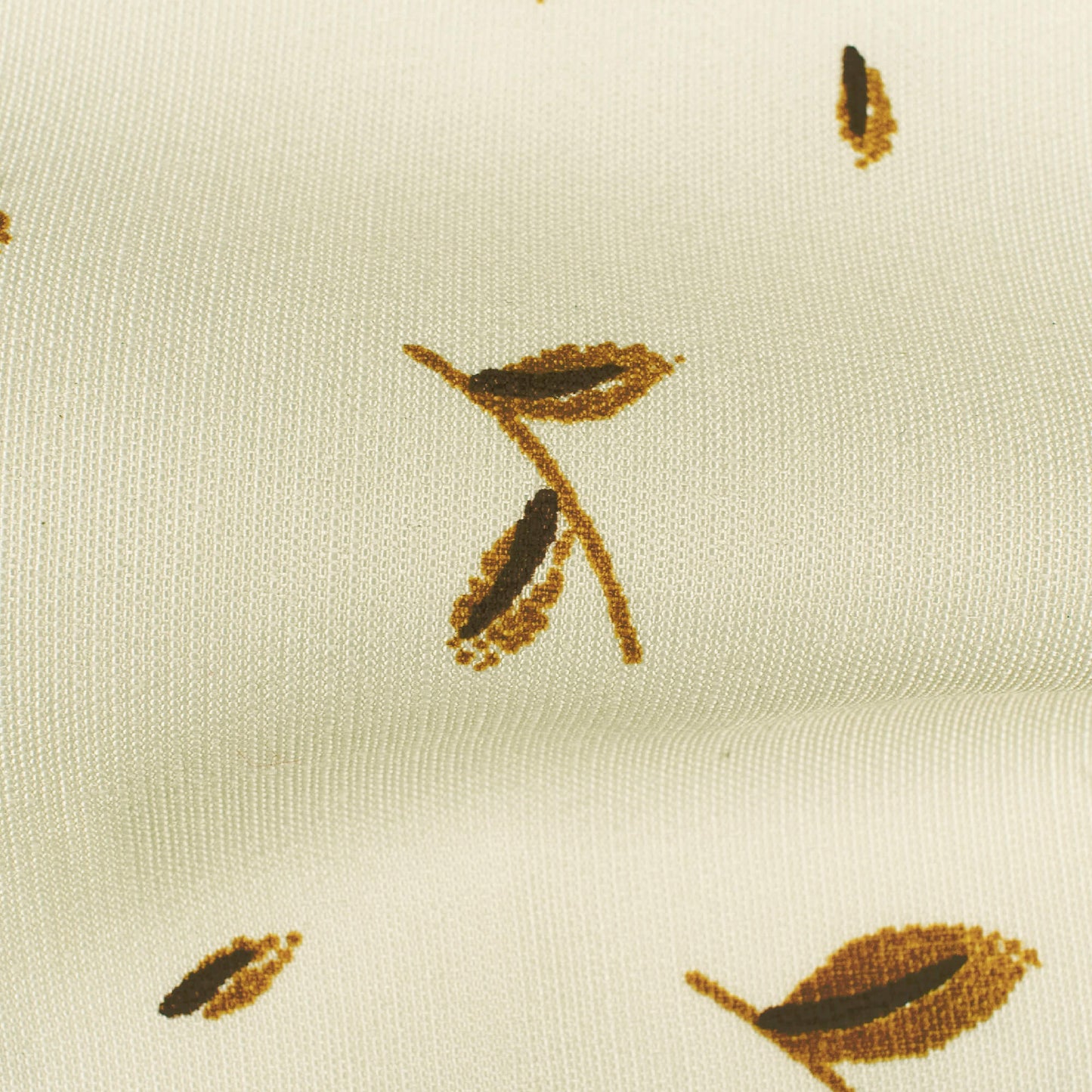 Oat Beige And Brown Leaf Pattern Printed Poly Rib Exclusive Shirting Fabric (Width 36 Inches)