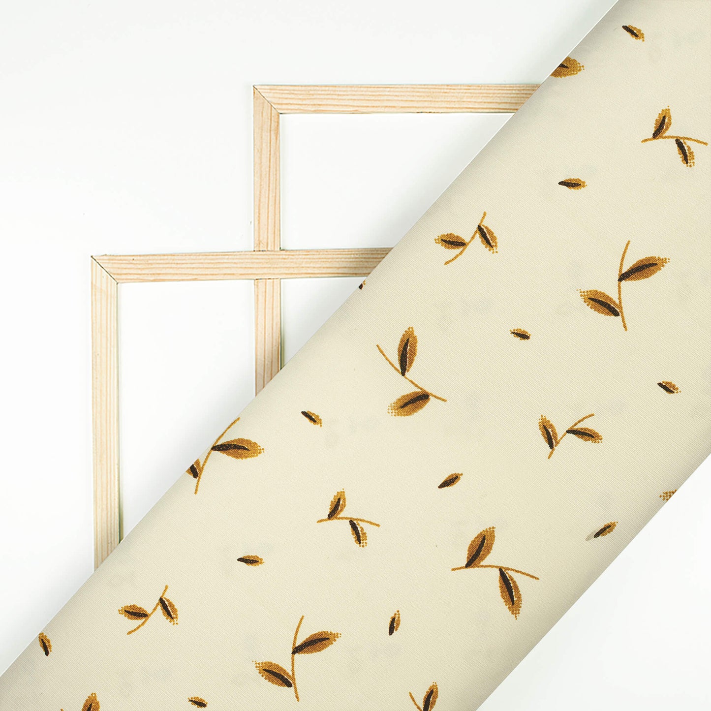 Oat Beige And Brown Leaf Pattern Printed Poly Rib Exclusive Shirting Fabric (Width 36 Inches)