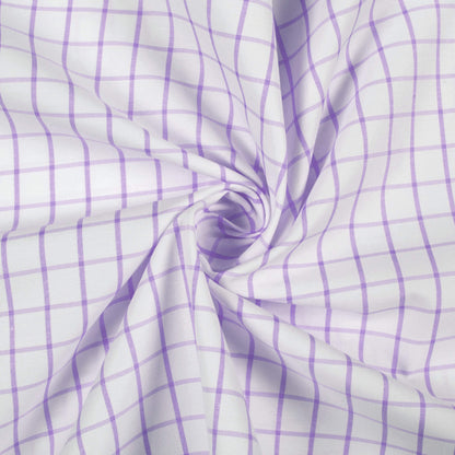 Iris Purple And White Checks Pattern Yarn Dyed Exclusive Shirting Fabric (Width 58 Inches)