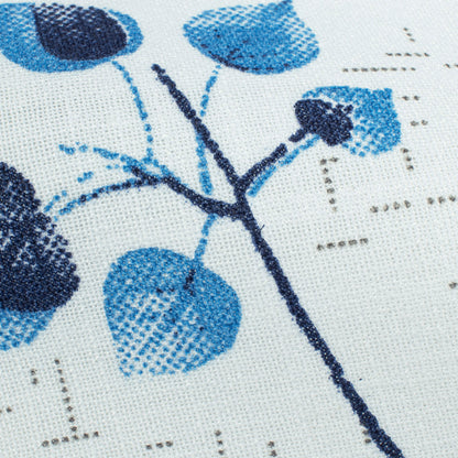 White And Curious Blue Leaf Pattern Printed Poly Spun Exclusive Shirting Fabric (Width 36 Inches)
