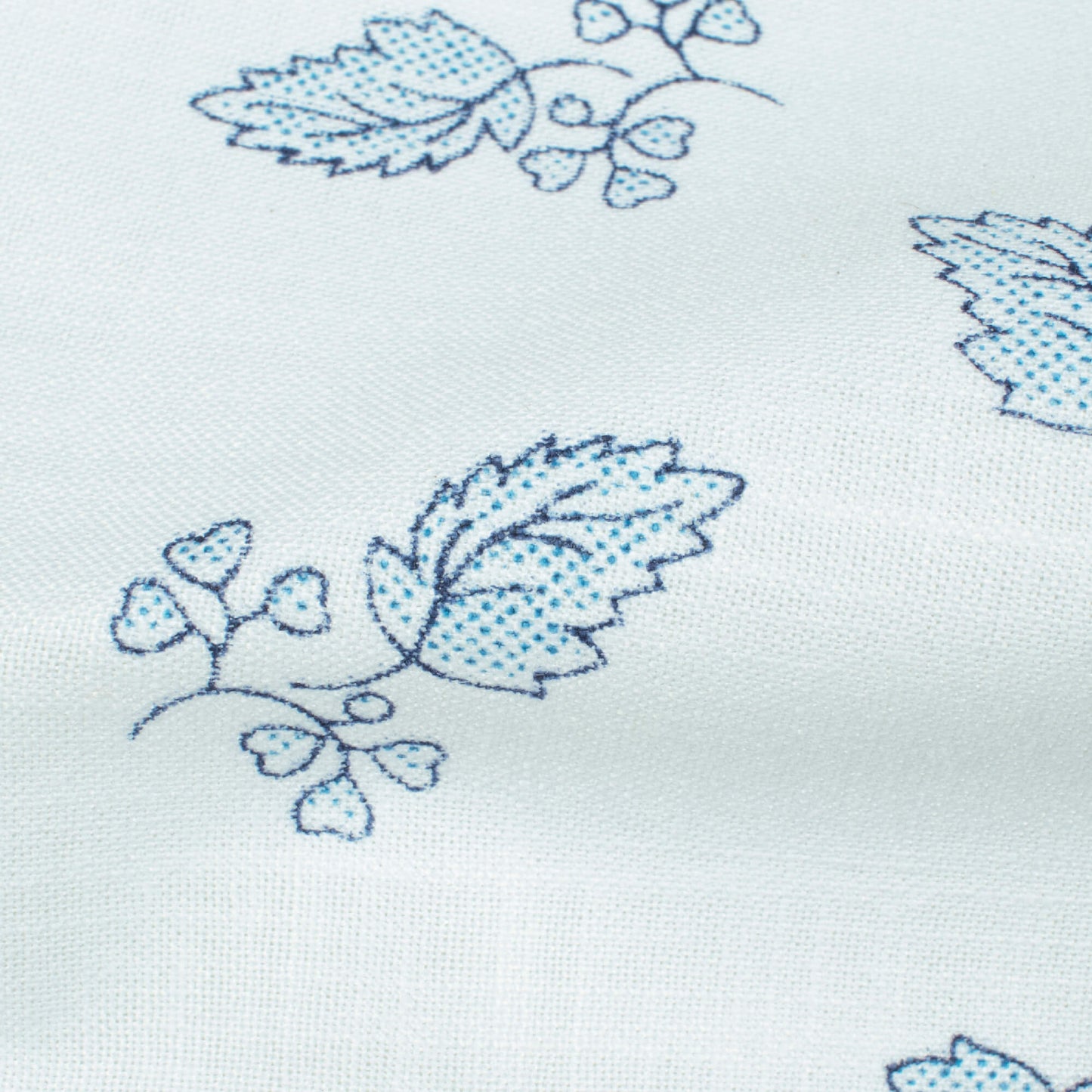 White And Jordy Blue Leaf Pattern Printed Poly Spun Exclusive Shirting Fabric (Width 36 Inches)