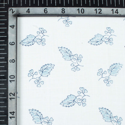 White And Jordy Blue Leaf Pattern Printed Poly Spun Exclusive Shirting Fabric (Width 36 Inches)