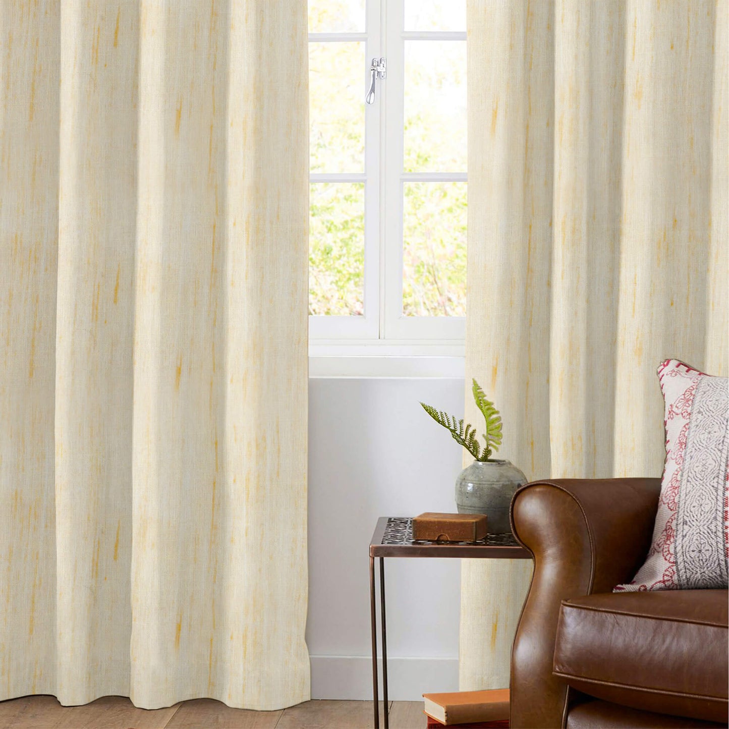 Off White Textured Premium Sheer Fabric (Width 54 Inches)