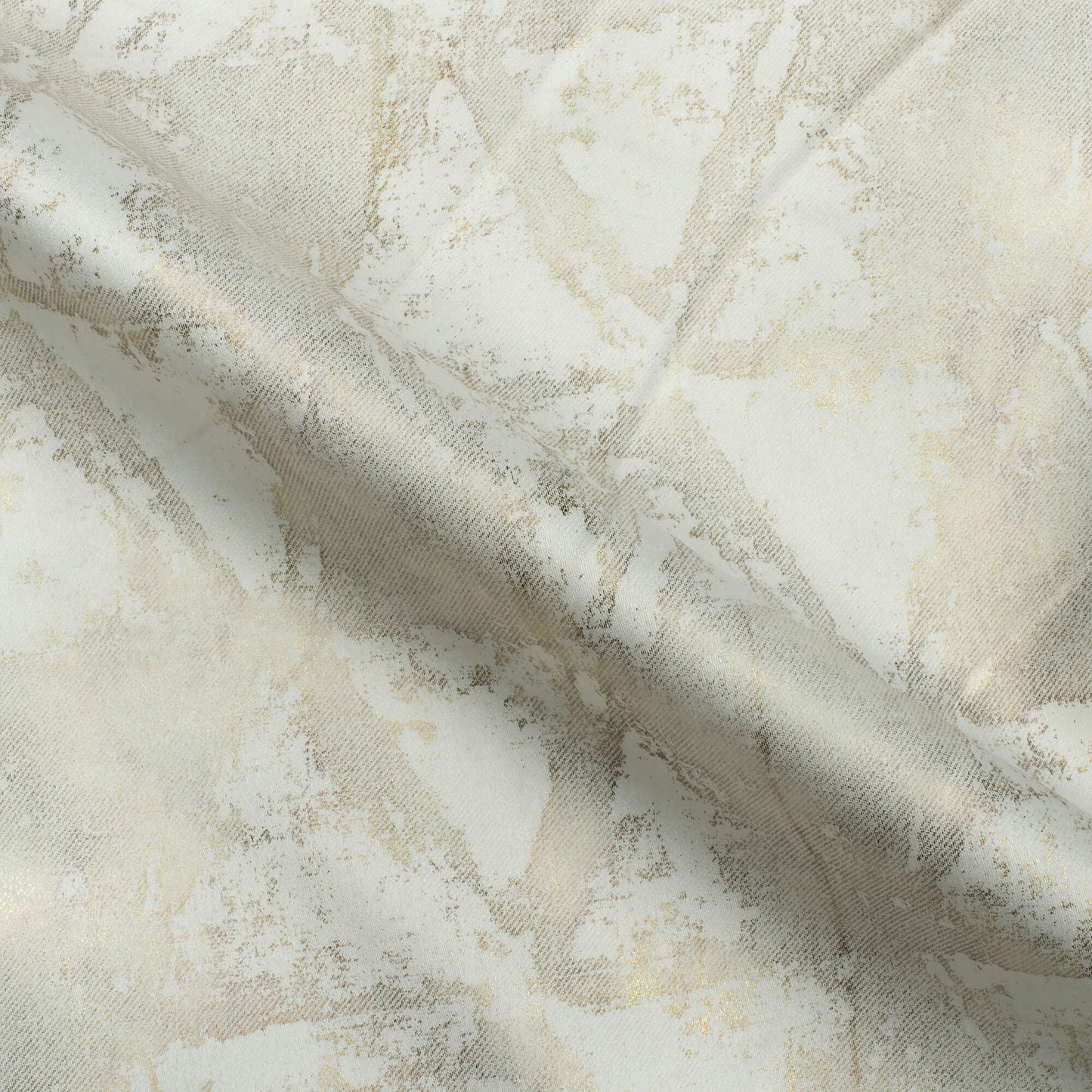 Off White Geometric Pattern Golden Foil Premium Curtain Fabric (Width 54 Inches)