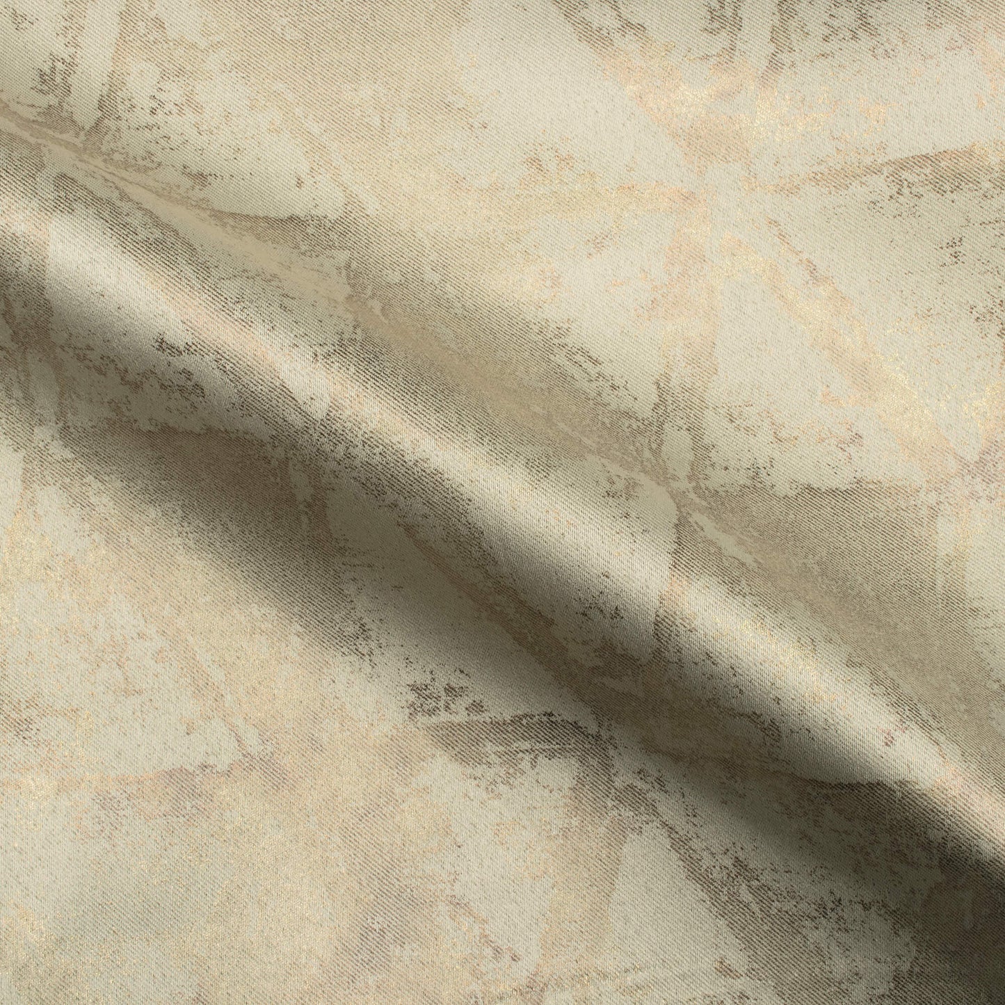 Wheat Brown Geometric Pattern Golden Foil Premium Curtain Fabric (Width 54 Inches)