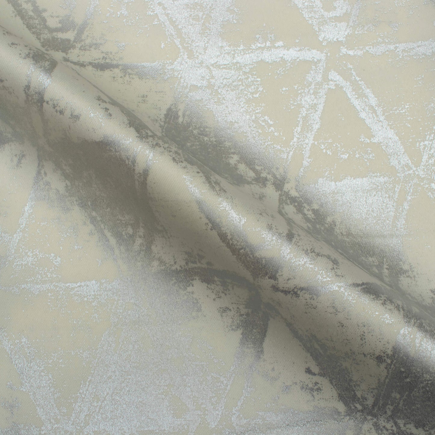 White Geometric Pattern Silver Foil Premium Curtain Fabric (Width 54 Inches)