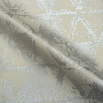White Geometric Pattern Silver Foil Premium Curtain Fabric (Width 54 Inches)