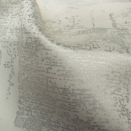 White Abstract Pattern Silver Foil Premium Curtain Fabric (Width 54 Inches)