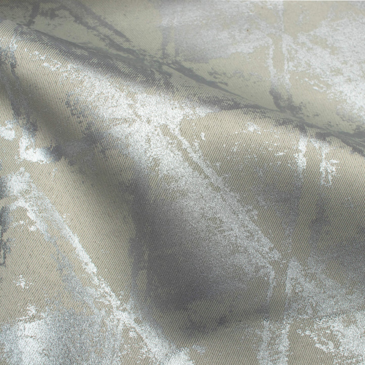 Rino Grey Geometric Pattern Silver Foil Premium Curtain Fabric (Width 54 Inches)