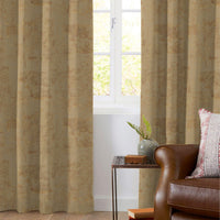 Camel Brown Abstract Pattern Golden Foil Premium Curtain Fabric (Width 54 Inches)