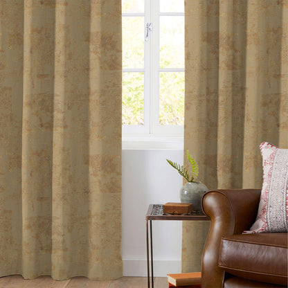 Camel Brown Abstract Pattern Golden Foil Premium Curtain Fabric (Width 54 Inches)