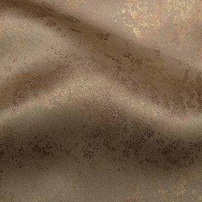 Rustic Taupe Brown Abstract Pattern Golden Foil Premium Curtain Fabric (Width 54 Inches)