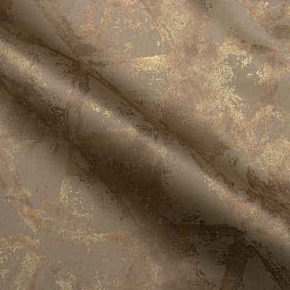 Rustic Taupe Brown Geometric Pattern Golden Foil Premium Curtain Fabric (Width 54 Inches)