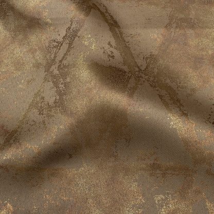 Rustic Taupe Brown Geometric Pattern Golden Foil Premium Curtain Fabric (Width 54 Inches)