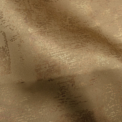 Tawny Brown Abstract Pattern Golden Foil Premium Curtain Fabric (Width 54 Inches)