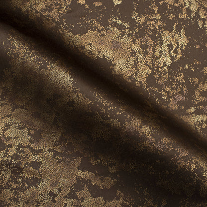 Umber Brown Abstract Pattern Golden Foil Premium Curtain Fabric (Width 54 Inches)