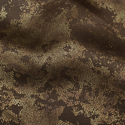 Umber Brown Abstract Pattern Golden Foil Premium Curtain Fabric (Width 54 Inches)
