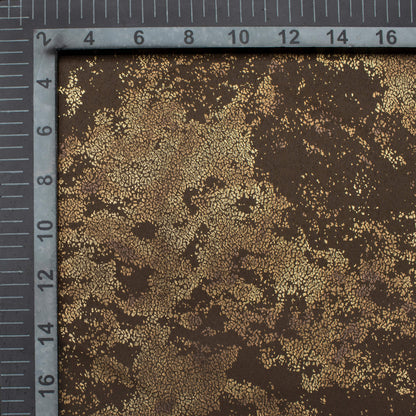 Umber Brown Abstract Pattern Golden Foil Premium Curtain Fabric (Width 54 Inches)