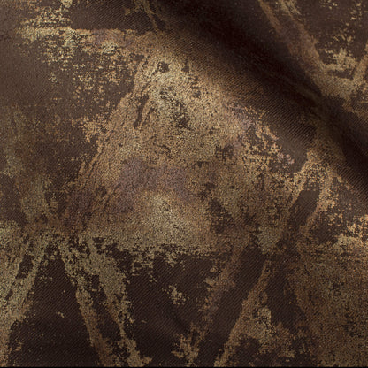 Umber Brown Geometric Pattern Golden Foil Premium Curtain Fabric (Width 54 Inches)