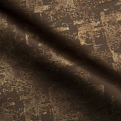 Umber Brown Abstract Pattern Golden Foil Premium Curtain Fabric (Width 54 Inches)
