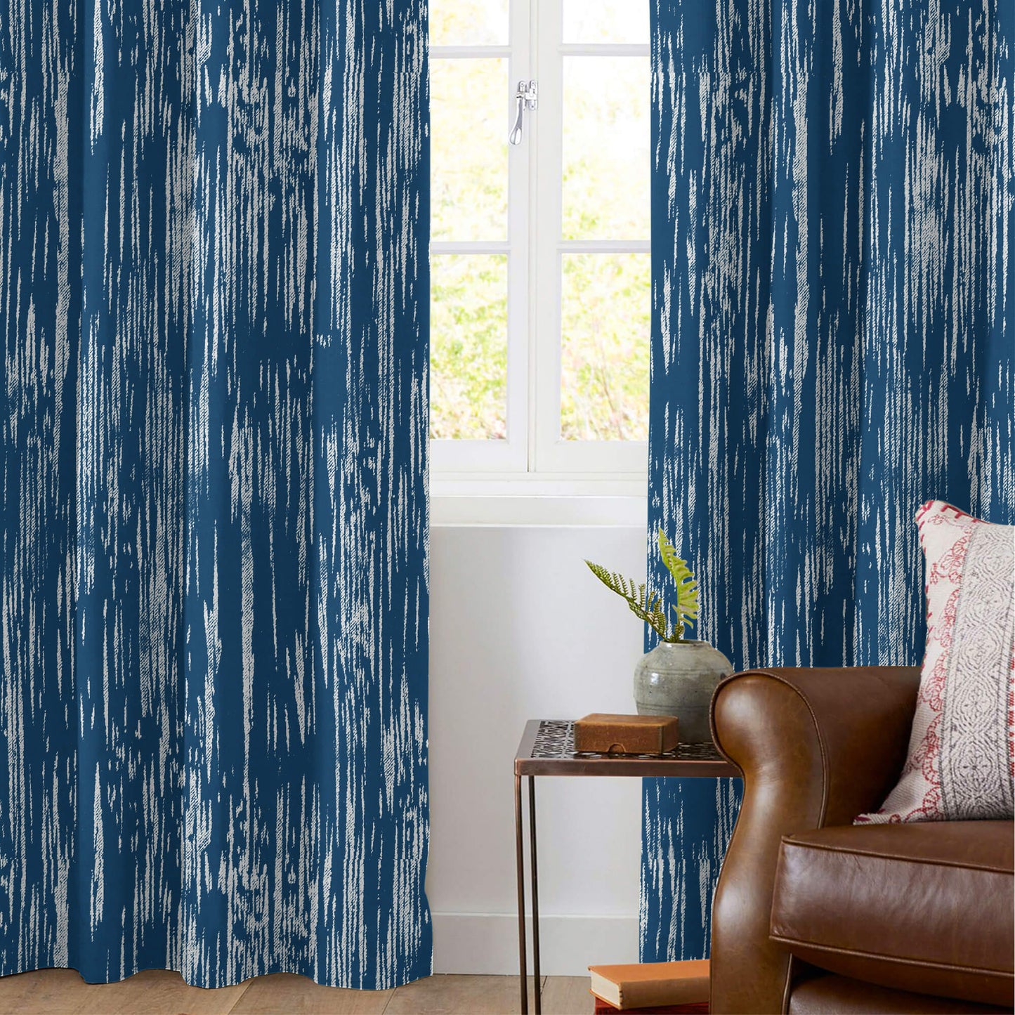 Regal Blue Textured Silver Foil Premium Curtain Fabric (Width 54 Inches)