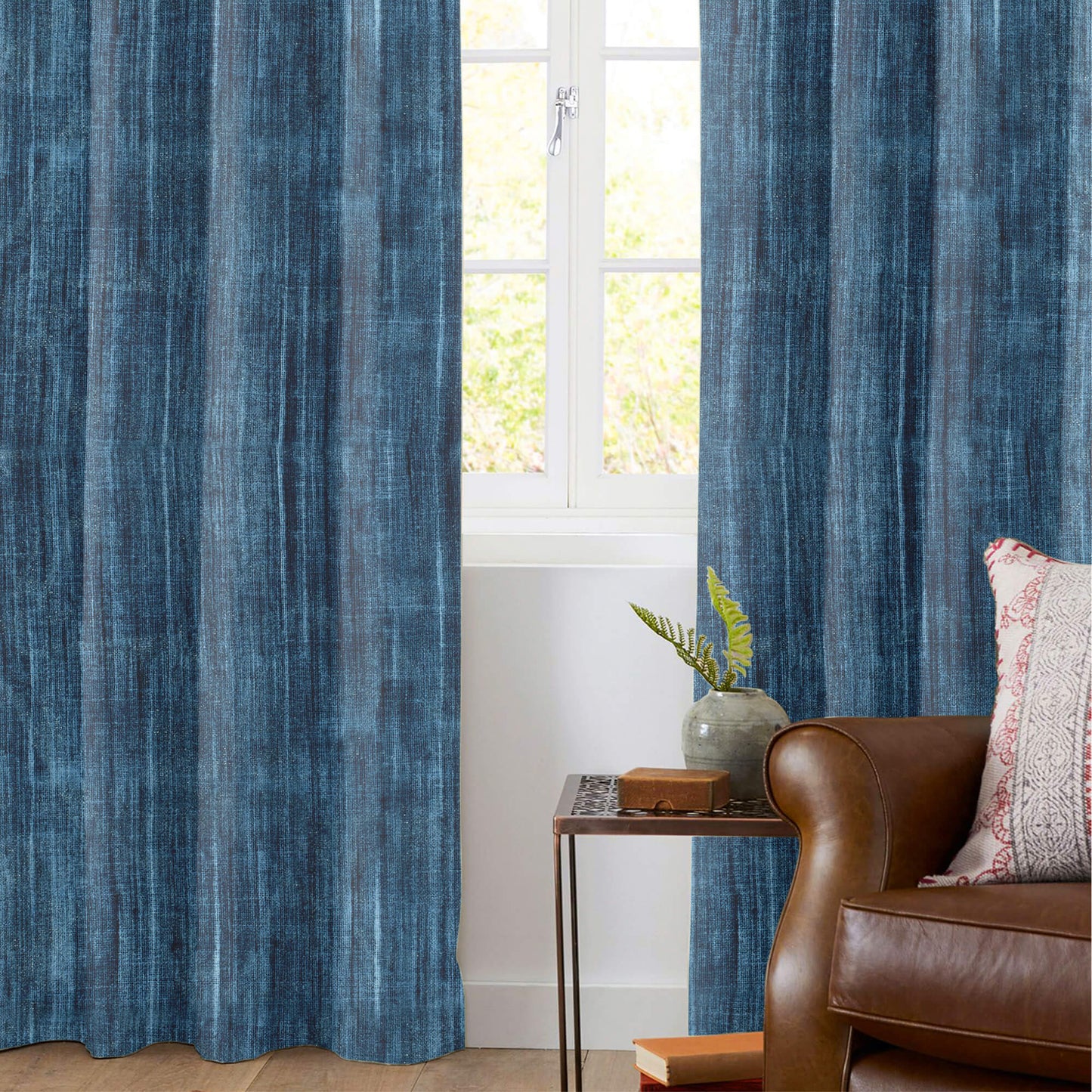 Regal Blue Textured Silver Foil Premium Sheer Fabric (Width 54 Inches)