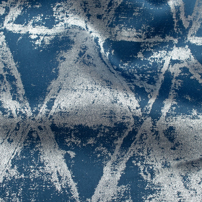 Regal Blue Geometric Pattern Silver Foil Premium Curtain Fabric (Width 54 Inches)