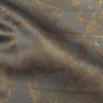 Lava Grey Geometric Pattern Golden Foil Premium Curtain Fabric (Width 54 Inches)