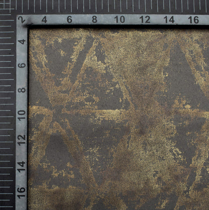 Lava Grey Geometric Pattern Golden Foil Premium Curtain Fabric (Width 54 Inches)