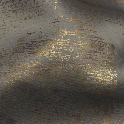 Lava Grey Abstract Pattern Golden Foil Premium Curtain Fabric (Width 54 Inches)