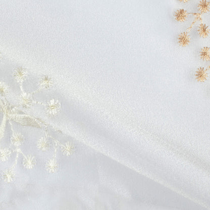 White And Tan Brown Floral Pattern Embroidery Organza Tissue Premium Sheer Fabric (Width 48 Inches)