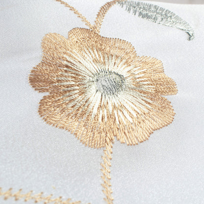 White And Tan Brown Floral Pattern Silver Zari Embroidery Organza Tissue Premium Sheer Fabric (Width 48 Inches)
