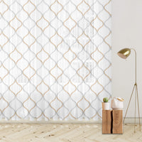 White And Tan Brown Trellis Pattern Embroidery Organza Tissue Premium Sheer Fabric (Width 48 Inches)
