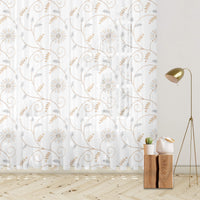 White And Tan Brown Floral Pattern Embroidery Organza Tissue Premium Sheer Fabric (Width 48 Inches)