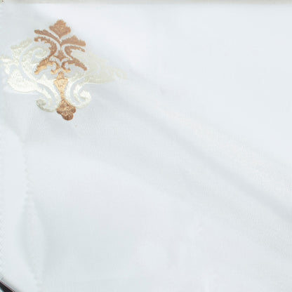 White And Tan Brown Ethnic Pattern Embroidery Organza Tissue Premium Sheer Fabric (Width 48 Inches)