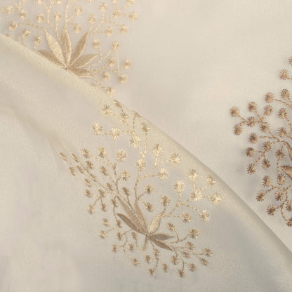 Oatmeal Beige And Tan Brown Floral Pattern Embroidery Organza Tissue Premium Sheer Fabric (Width 48 Inches)