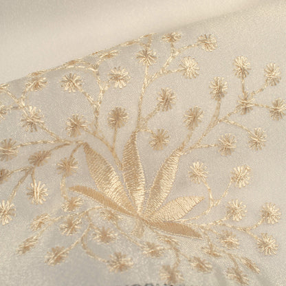 Oatmeal Beige And Tan Brown Floral Pattern Embroidery Organza Tissue Premium Sheer Fabric (Width 48 Inches)