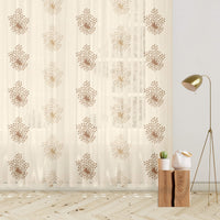Oatmeal Beige And Tan Brown Floral Pattern Embroidery Organza Tissue Premium Sheer Fabric (Width 48 Inches)