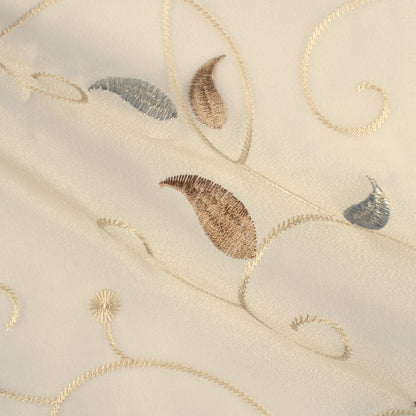 Oatmeal Beige And Tan Brown Floral Pattern Silver Zari Embroidery Organza Tissue Premium Sheer Fabric (Width 48 Inches)