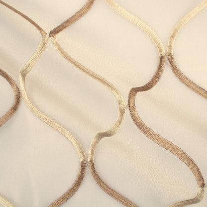Oatmeal Beige And Tan Brown Trellis Pattern Embroidery Organza Tissue Premium Sheer Fabric (Width 48 Inches)