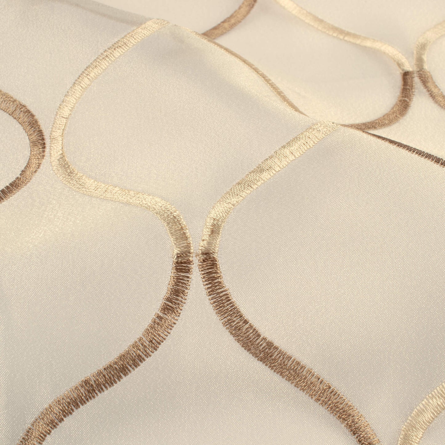 Oatmeal Beige And Tan Brown Trellis Pattern Embroidery Organza Tissue Premium Sheer Fabric (Width 48 Inches)