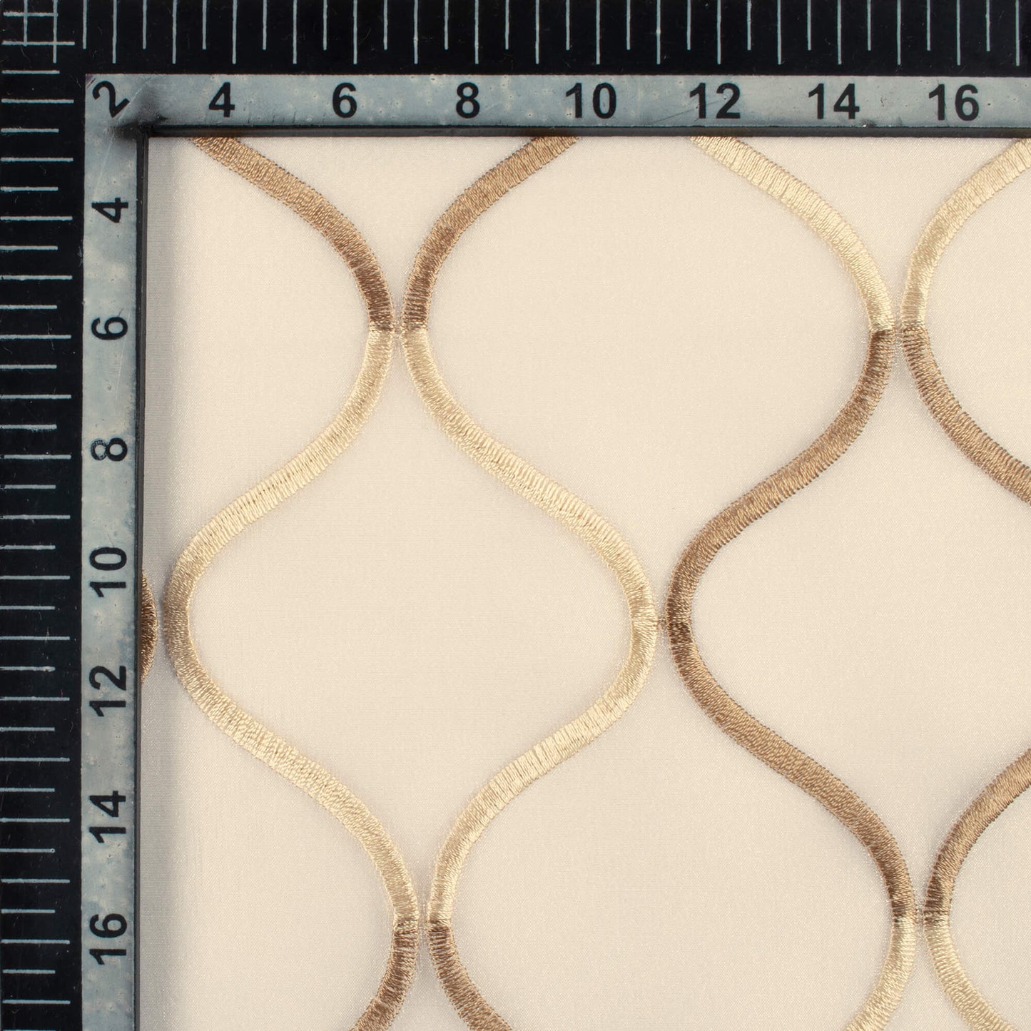 Oatmeal Beige And Tan Brown Trellis Pattern Embroidery Organza Tissue Premium Sheer Fabric (Width 48 Inches)