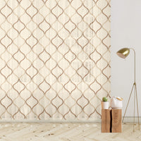 Oatmeal Beige And Tan Brown Trellis Pattern Embroidery Organza Tissue Premium Sheer Fabric (Width 48 Inches)