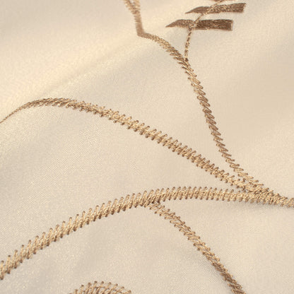 Oatmeal Beige And Tan Brown Floral Pattern Embroidery Organza Tissue Premium Sheer Fabric (Width 48 Inches)