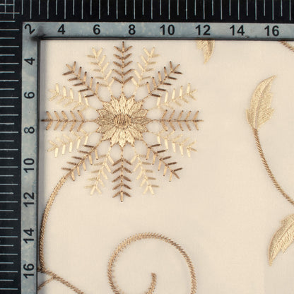 Oatmeal Beige And Tan Brown Floral Pattern Embroidery Organza Tissue Premium Sheer Fabric (Width 48 Inches)