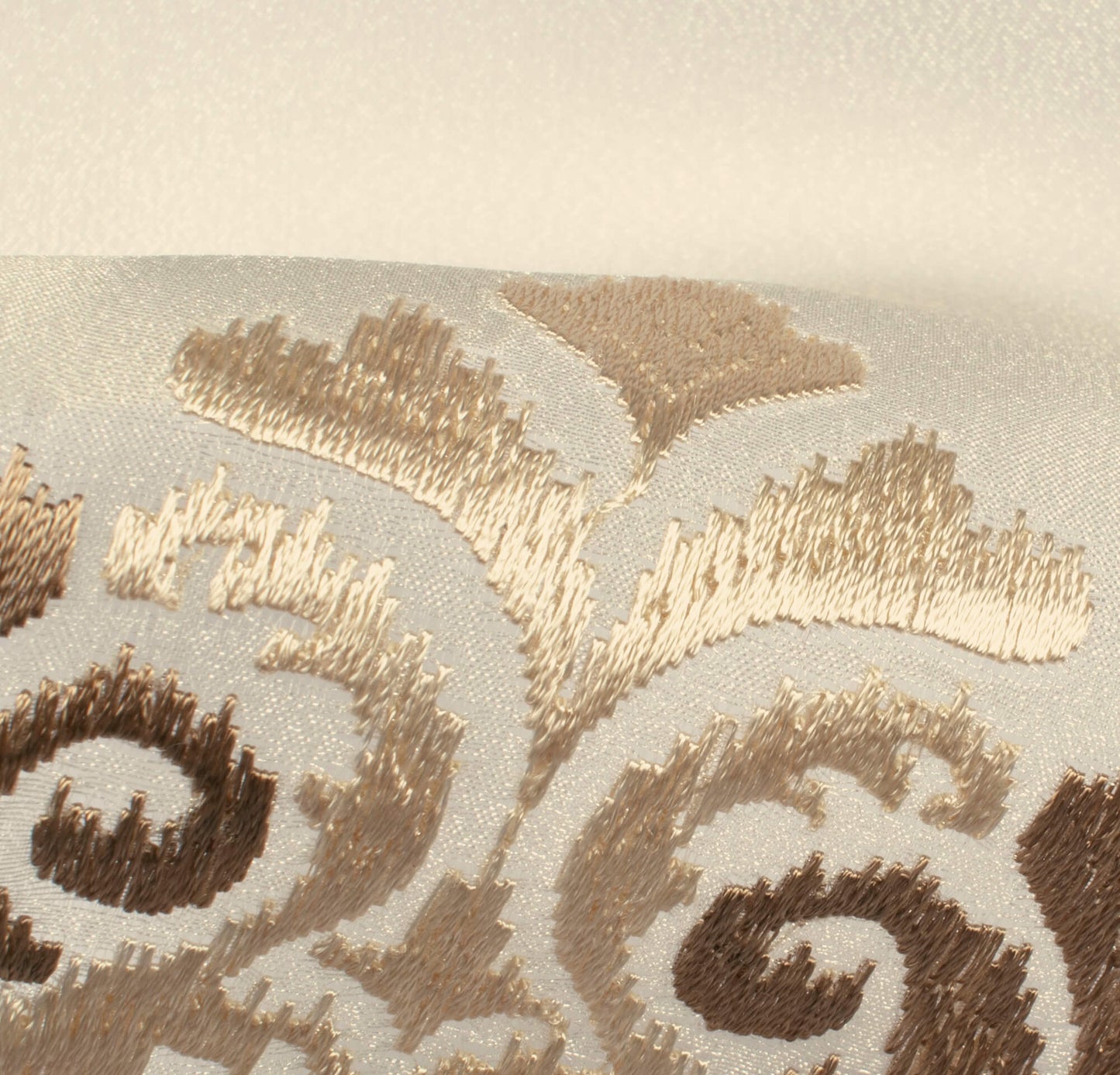 Oatmeal Beige And Tan Brown Ethnic Pattern Embroidery Organza Tissue Premium Sheer Fabric (Width 48 Inches)
