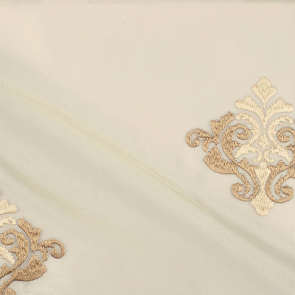 Oatmeal Beige And Tan Brown Ethnic Pattern Embroidery Organza Tissue Premium Sheer Fabric (Width 48 Inches)