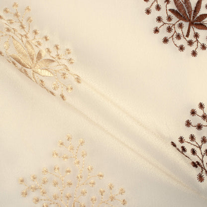 Oatmeal Beige And Coffee Brown Floral Pattern Embroidery Organza Tissue Premium Sheer Fabric (Width 48 Inches)